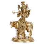 Artvarko Brass Krishna with Cow Statue for Home Mandir Krishan Ji Murti Decorative Showpiece Good Luck & Happiness Statue Idol Décor 10 Inches