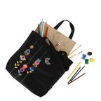 SKAPADORO Canvas Big Zip Handbag Tote,100% Cotton, Inner pocket, Unisex Embroidered Comfortable Bag for Travel Office Beach Shopping, Easy to Wash Trendy Everyday Shoulder Bag (Floral Black)