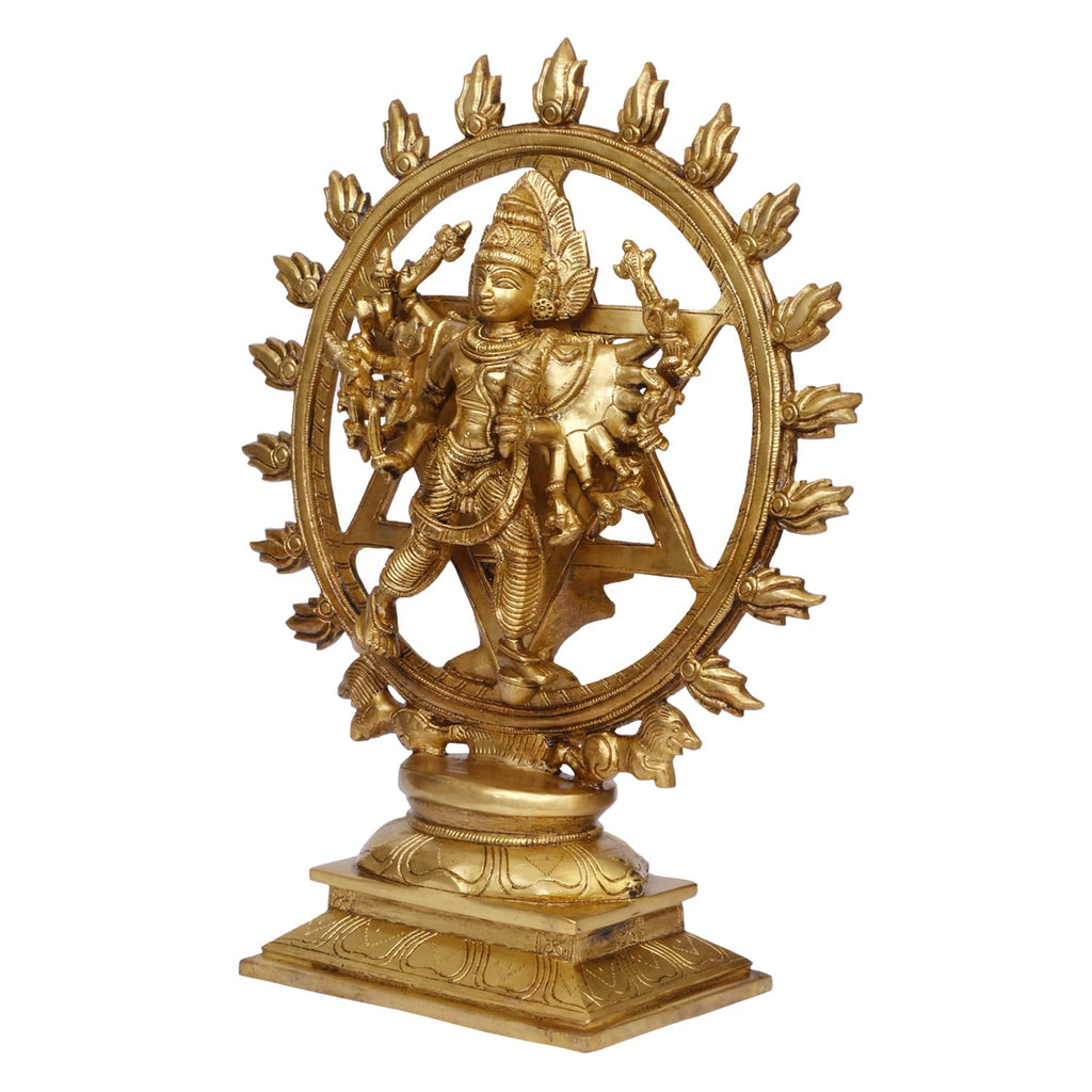 ARTVARKO Brass Sudarshan Lord Vishnu16 Arms Statue as Sudarshana and Narsimha Other Side Idol 13.5 Inches.
