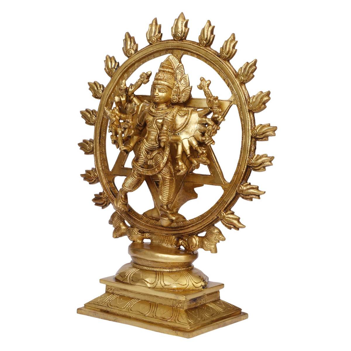 ARTVARKO Brass Sudarshan Lord Vishnu16 Arms Statue as Sudarshana and Narsimha Other Side Idol 13.5 Inches.