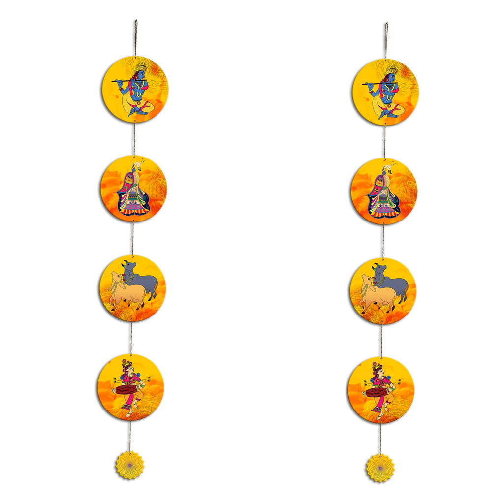 Artvibes Cows & Lord Shri Krishna Playing Flute Indian Art Wall And Door Hanging for Home | Spiritual Decor Items | Wall Poster | Artwork| Stylish Modern Decor Item | Gift Items (WH_5215N), Set of 2