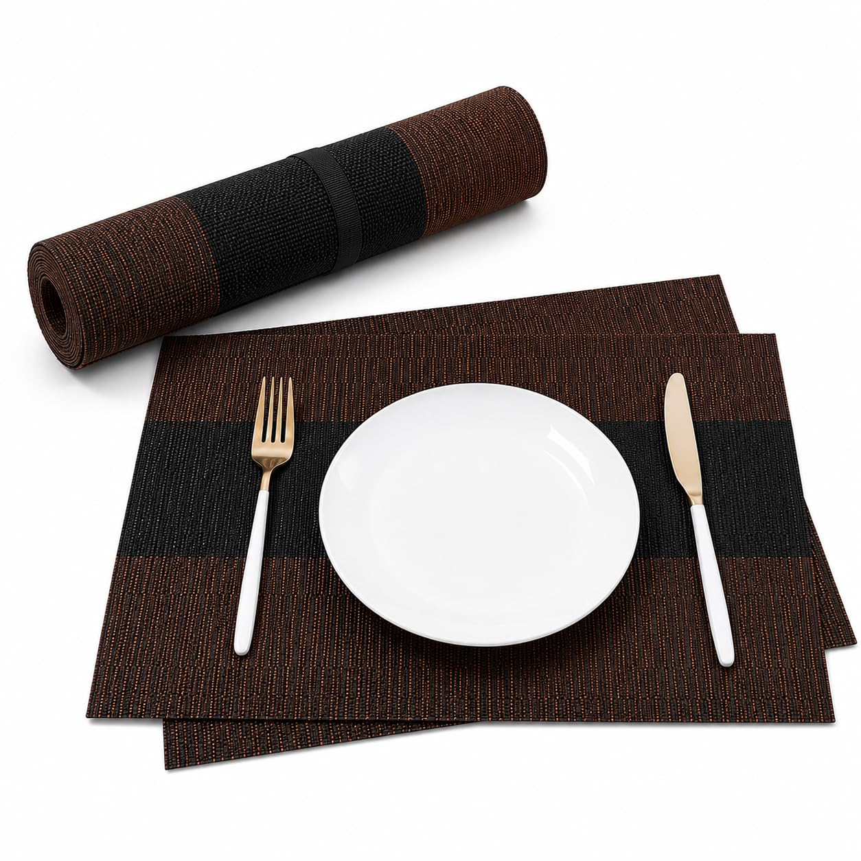 OXSAM Placemats, Heat Insulation Non-Slip Vinyl mats, Stain-Resistant Tablemats for Home and café Dining Table Décor (Brown & Black, Pack of 8) Kafalo