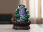 KridayKraft Buddha Face Water Fountain Idol Polyresin Lotus Water Fountain Showpiece for Home Garden Living Room Decor Decoration Gift Items, 24 CM