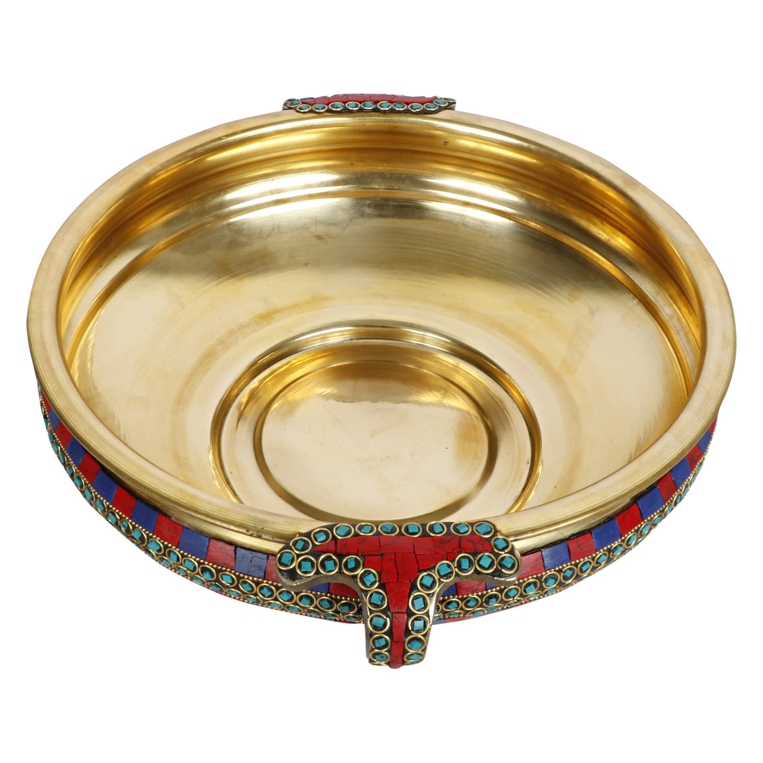 ARTVARKO Multicolor Gemstone Handwork Brass Traditional Urli Bowl Showpiece for Floating Flowers Candles Home Office Decor Diwali Gift 12 Inches