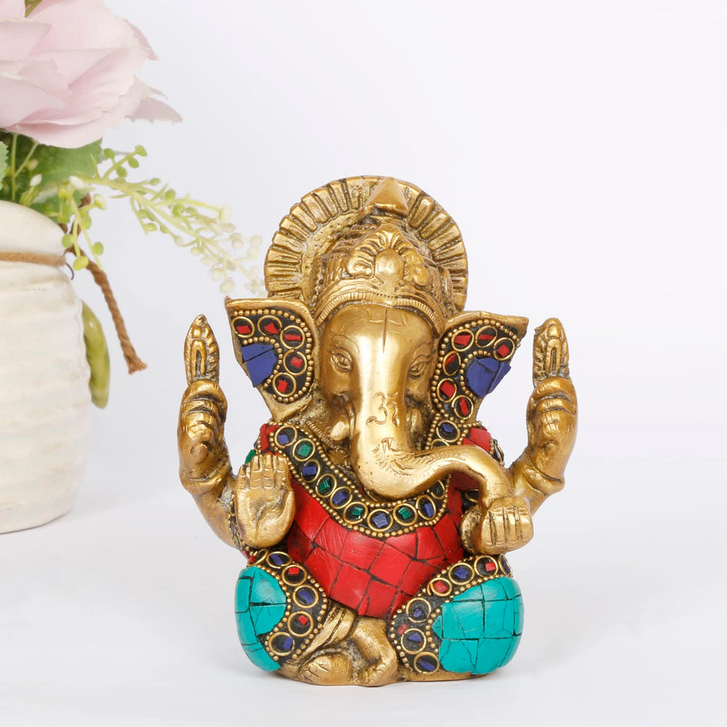 ARTVARKO Brass Idol Ganesha Murti Ganpati Statue for Home Decor Manidr Temple Office Gift Height 4.5