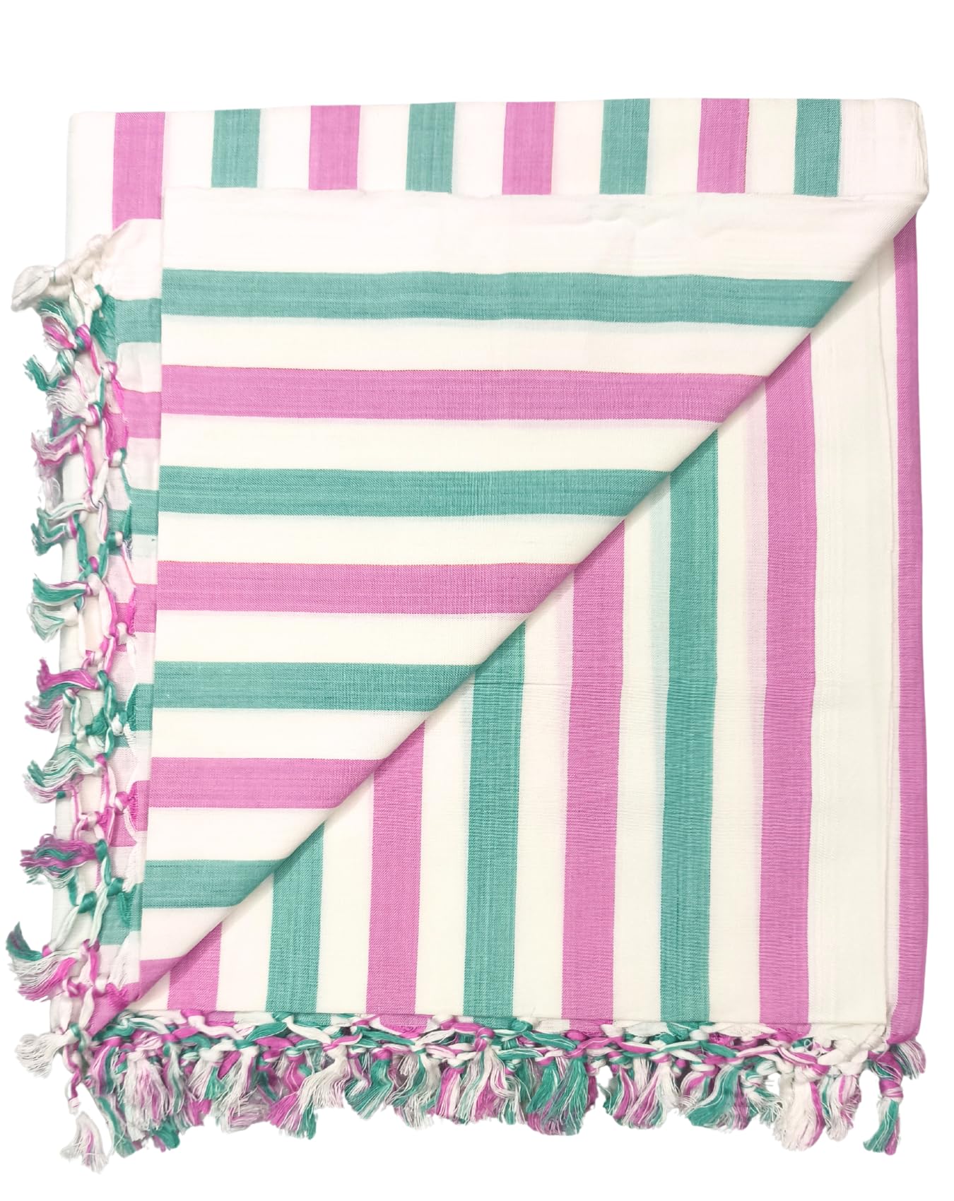 Arvore Bunkaar Pure Handloom 100% Soft Desi Bamboo Viscose Soft Bhagalpuri Andi Chadar/Summer Blanket/Khes/Top Sheet/AC Blanket/Odhne wali Chadar (Pink White Green, Striped, 1, Bhagalpuri Chadar) Kafalo