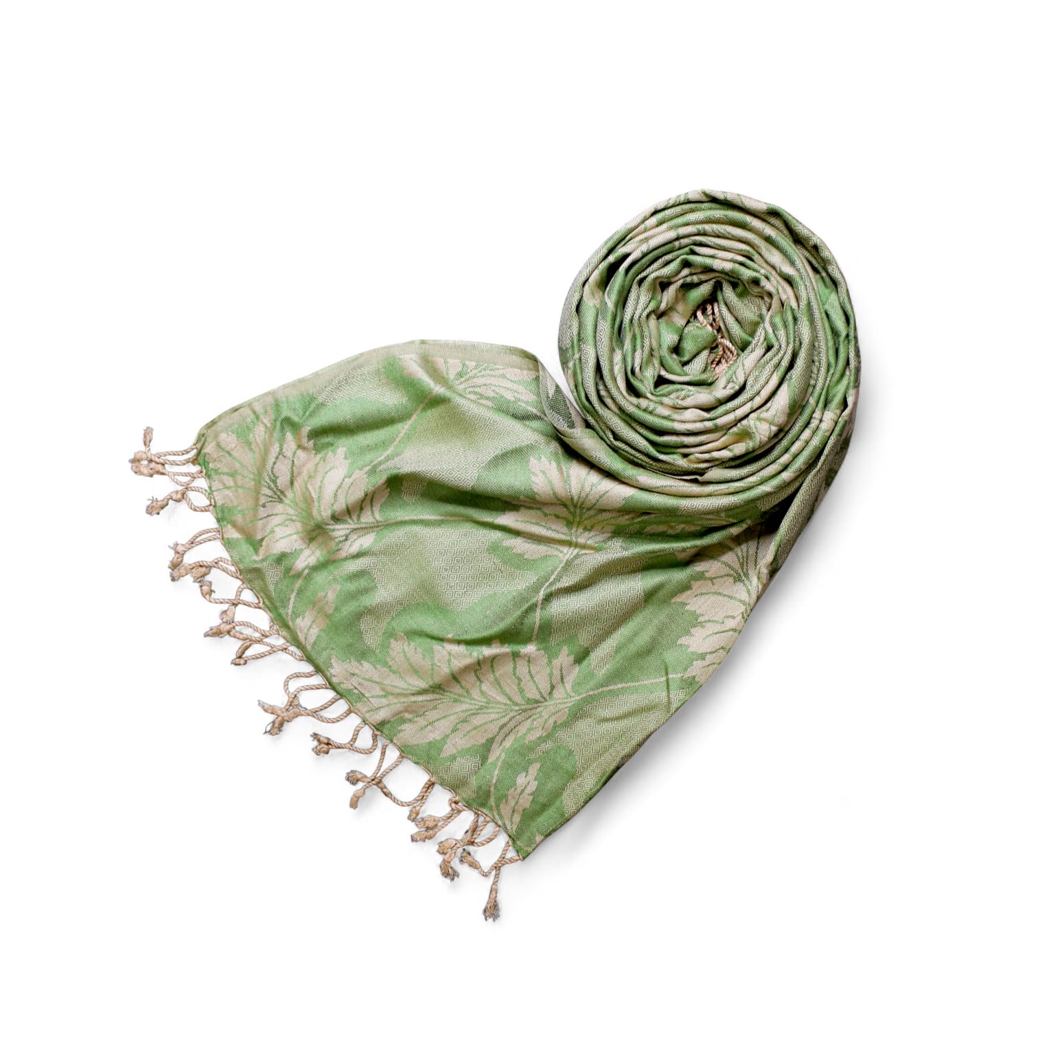 STOLE STUDIO Embellished Leaf Luxurious Viscose Stole Scarf (Beige/Mehndi)
