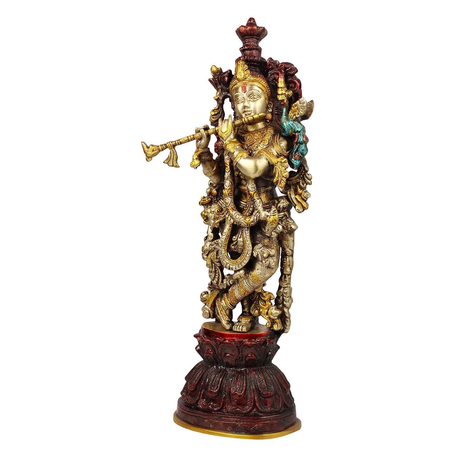 SVARUP Brass Krishna Murti in Antique Gold Color Height 21 Inch