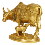 ARTVARKO Lucky Nandi Kamdhenu Cow & Calf Brass Sculpture Religious KamDhenu Cow Statue 8 Inch Gold Color 1 Pcs Standard.