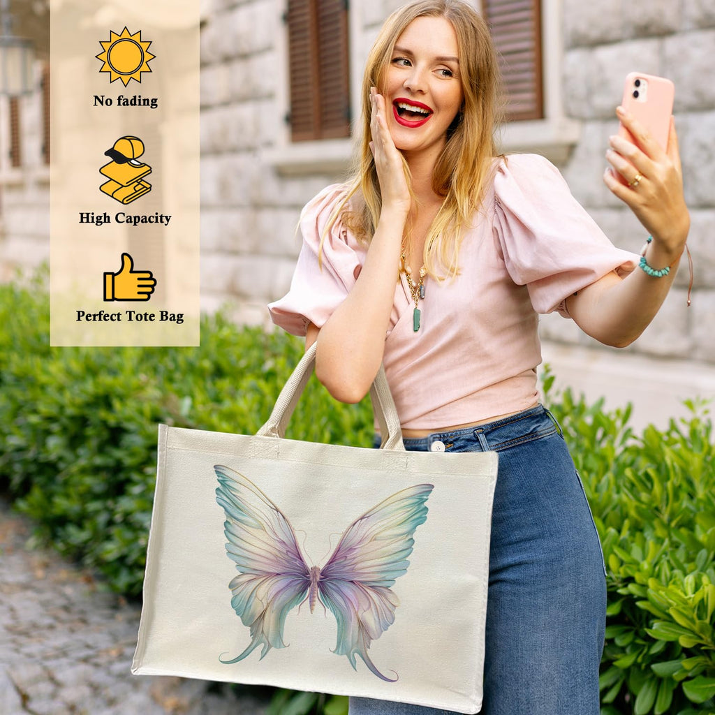 DOIUCRO Tote Bag For Women Aesthetic Tote Bag Sturdy Cloth Cotton Totes Bag for Shopping, Grocery - B, Off-white, One Size