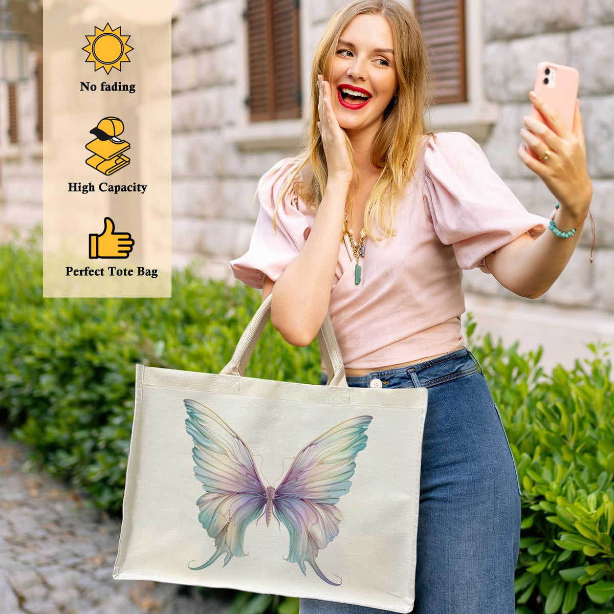 DOIUCRO Tote Bag For Women Aesthetic Tote Bag Sturdy Cloth Cotton Totes Bag for Shopping, Grocery - B, Off-white, One Size