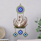 Artvibes White Swan Couple Evil Eye Wall Hanging for Home Entrance & Main Door | Decorative Nazar Battu Vastu Decor for Living Room | Bedroom | Love Harmony Positive Energy Wall Accent (WH_85128N)