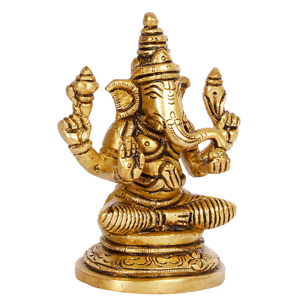 ARTVARKO Brass Lord Ganesha Sitting Statue Idol Ganesh Murti Home Decor for Puja Height 3.5 Inches