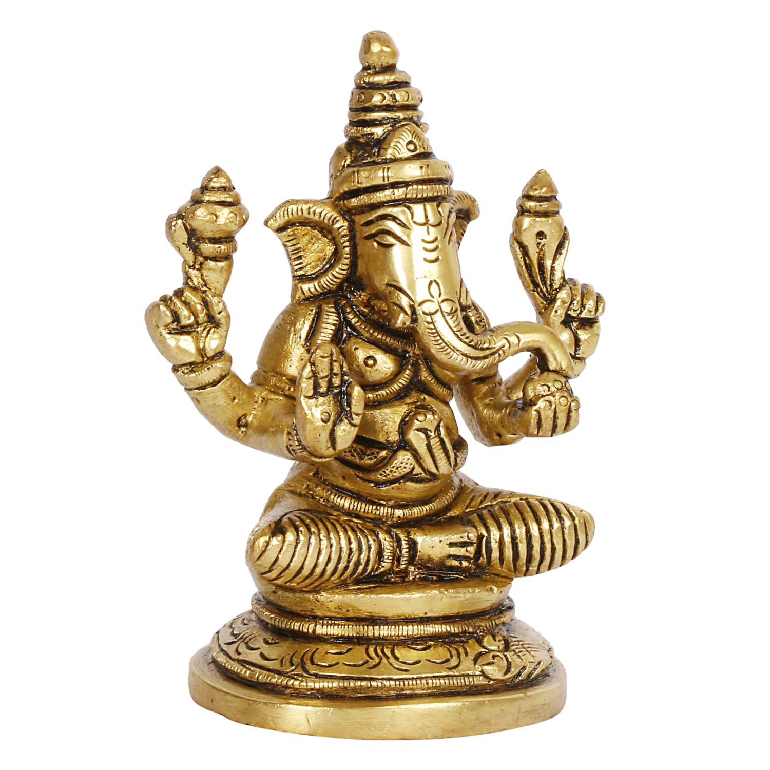 ARTVARKO Brass Lord Ganesha Sitting Statue Idol Ganesh Murti Home Decor for Puja Height 3.5 Inches