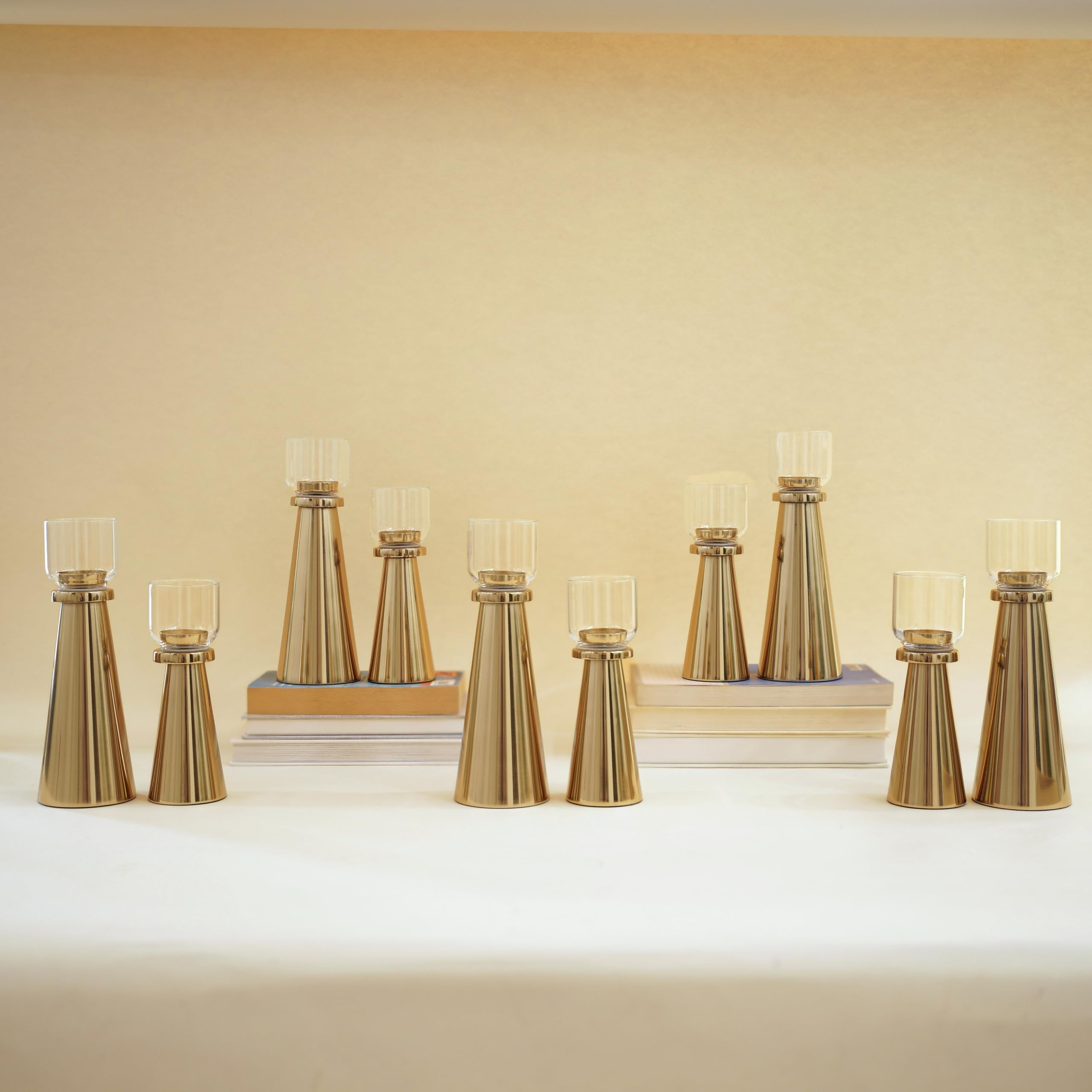 Behoma Handcrafted Gold Tea Light Candle Holders Pack of 5 Sets