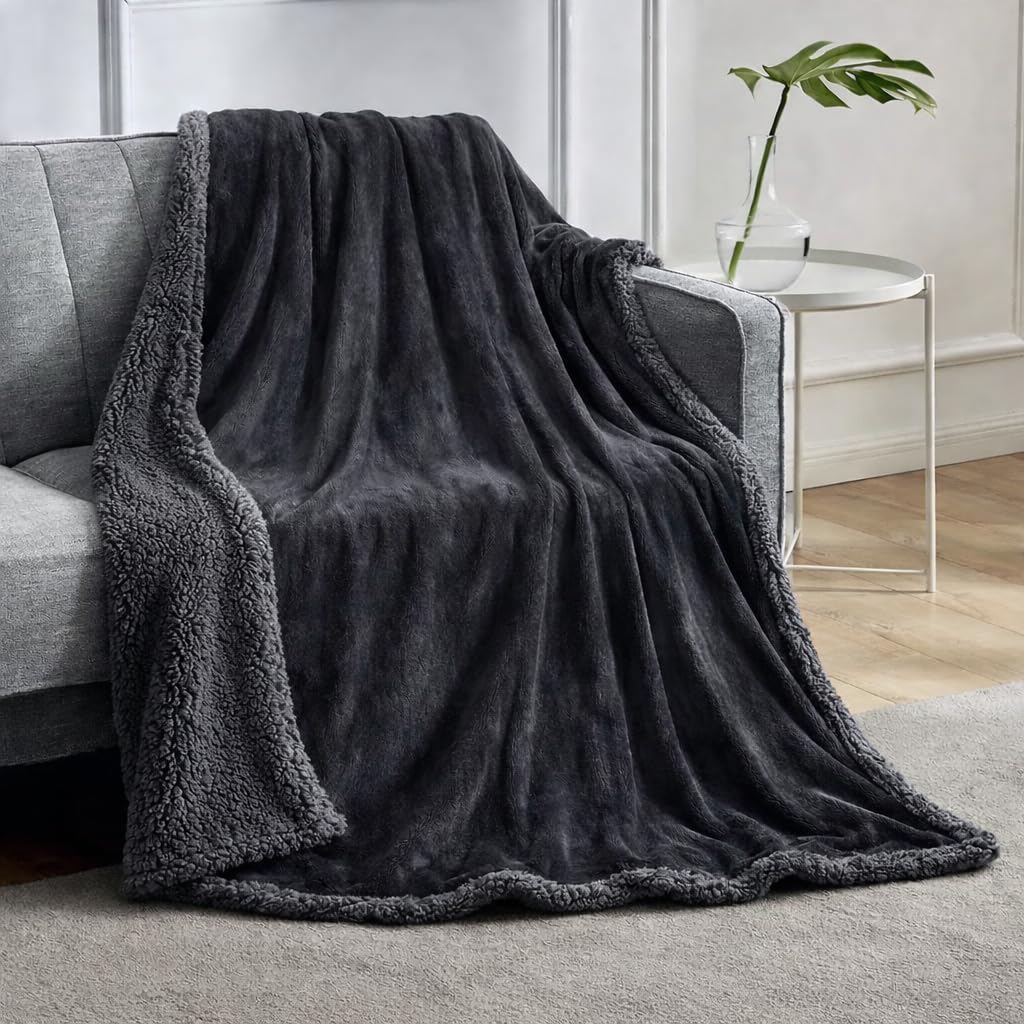 Goyal's Ultra Soft Flannel Sherpa Blanket for AC Room, Mild & Heavy Winter Use | Single Bed Reversible Plush 500GSM Blanket 55 x 90 Inches | Thick Warm Cozy Dual Layer Microfibre Throw - Grey Kafalo