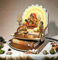 7CR Decorative Wooden Hindu Temple with OM Symbol - Compact Shelf Altar for Home Worship or Pooja Home Mandir with Shelf (Brown-Wood) Size-Width x Height:11.5 inch x 14 inch