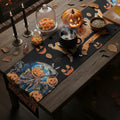 PRAKARTIK BY INDUARTS Halloween Dining Table Runner -Pumpkin Spider Witch Theme,Digital Print, Washable, Indoor/Outdoor, Heat-Proof, Water Resistant, Wipe & Clean (180X33 cm) Black & Orange Kafalo