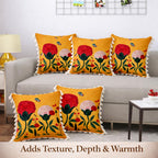 STITCHNEST 'Little Meadow Series' Tassled Cushion Cover | Set of 5 | Floral Cushion Cover 16 inch x 16 inch
