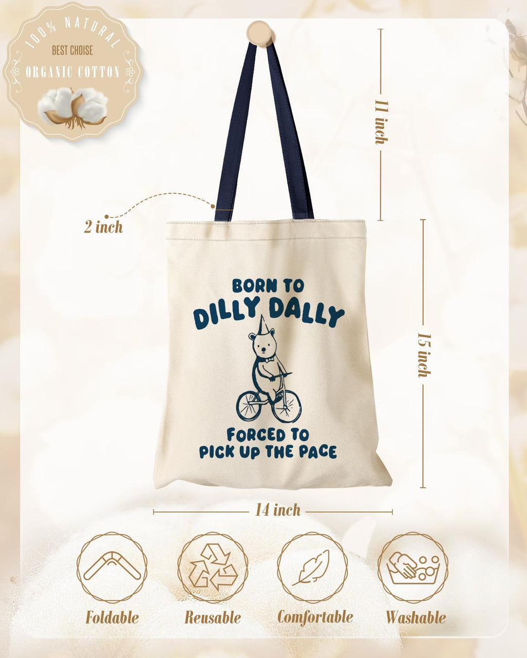 Miss Adola Aesthetic Canvas Tote Bag for Women - Sturdy Cloth Cotton Totes Bag with Pattern Shoulder Bag for Shopping, Grocery, Gym, Cycling Bear, Cycling Bear, One Size