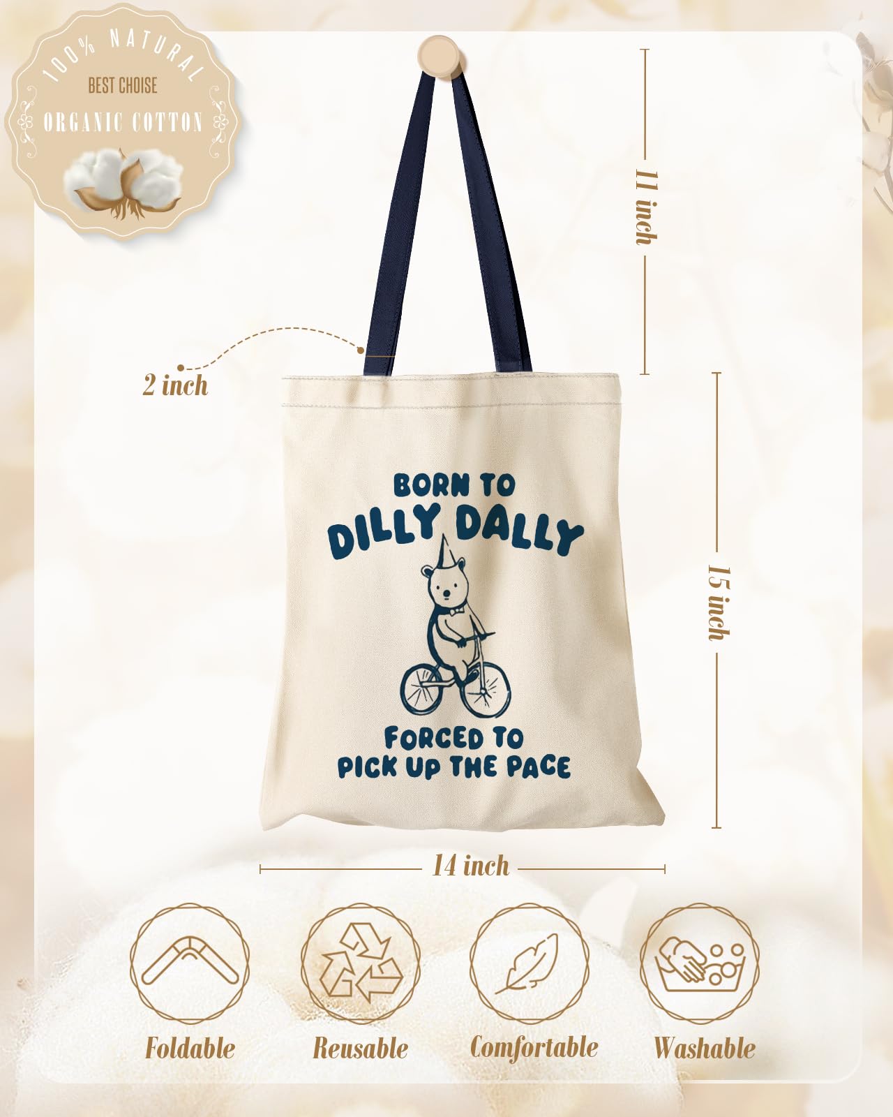 Miss Adola Aesthetic Canvas Tote Bag for Women - Sturdy Cloth Cotton Totes Bag with Pattern Shoulder Bag for Shopping, Grocery, Gym, Cycling Bear, Cycling Bear, One Size