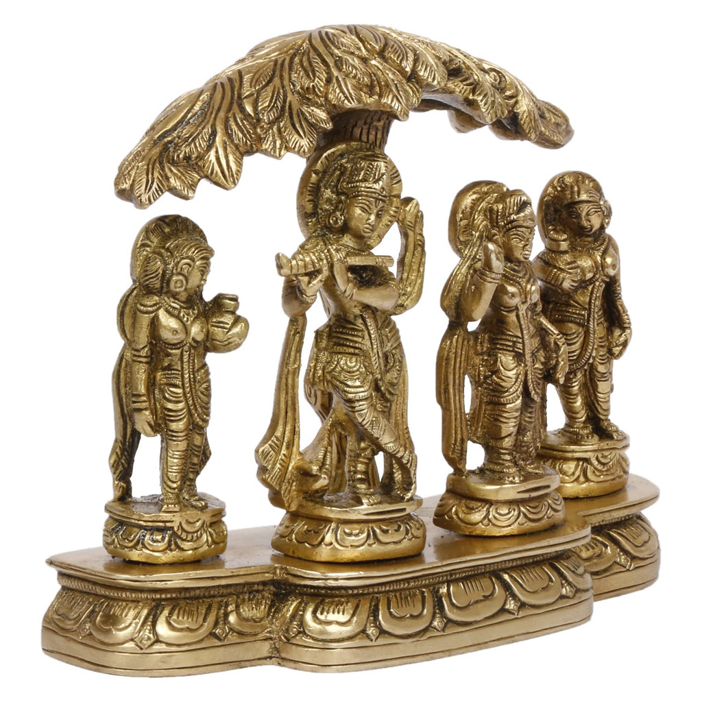 ARTVARKO Brass Krishna Playing Flute Radha and Gopi's Dancing Under Tree Brass Idol for Home Décor Living Room Pooja Mandir Gift Item (15x5x13 CM)
