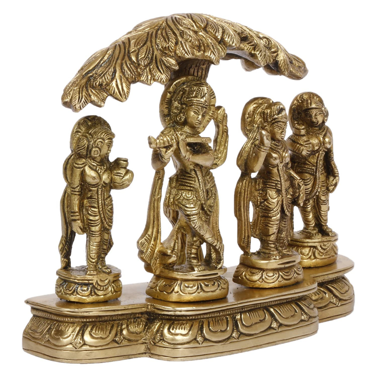 ARTVARKO Brass Krishna Playing Flute Radha and Gopi's Dancing Under Tree Brass Idol for Home Décor Living Room Pooja Mandir Gift Item (15x5x13 CM)