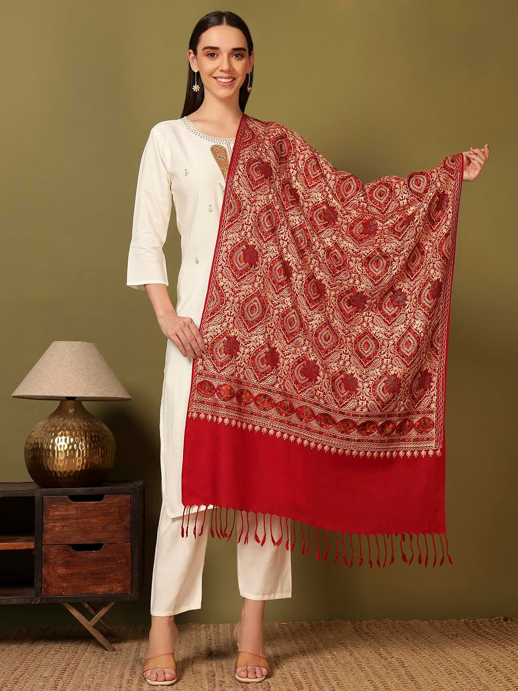 Pashmoda Women Ornate Harmony Fine Wool Nalki Embroidered Stole (Size : 28x80in, 71X203cm) EMST03