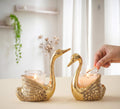 KridayKraft Antique Gold Aluminium Swan Tealight Candle Holders Set of 2 | Handcrafted Metal Bird Figurine Table Centerpiece for Living Room & Dining | Wedding, Housewarming