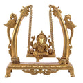 SVARUP Brass Ganesha on Jhoola Ganesh Swing Home Decor Showpiece Gift Statue 9.5 Inch, Gold 1 Pcs Standard
