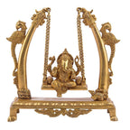 SVARUP Brass Ganesha on Jhoola Ganesh Swing Home Decor Showpiece Gift Statue 9.5 Inch, Gold 1 Pcs Standard
