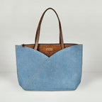 BHASTRA Classic Denim Tulip Tote Bag - Light Blue | 3 Compartment | Vegan Leather |Laptop|Tote Bags for Women For Office Use, Work | Ladies Stylish Shoulder Bag | Ethically Sourced-Ideal For Gifting