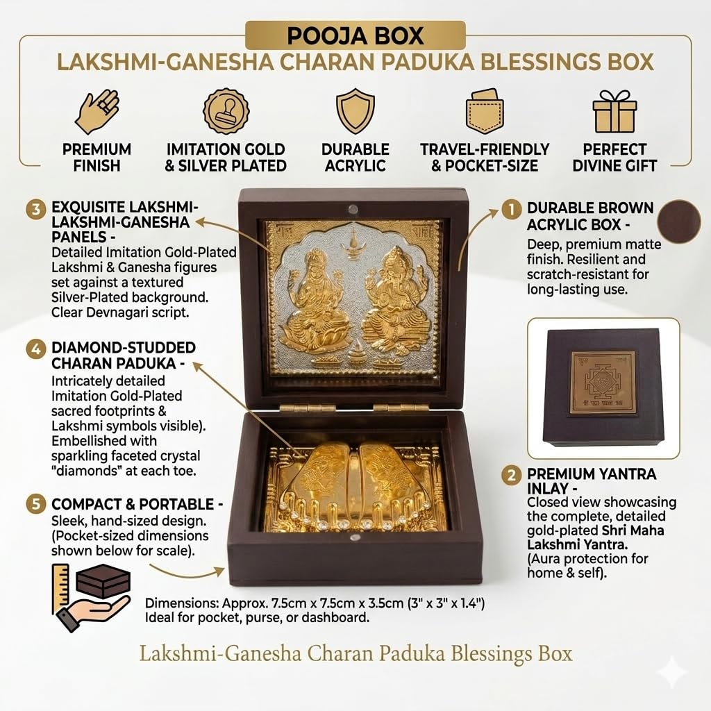 DK trades® Gold Plated Laxmi & Ganesh Ji for Pooja Box - Premium Gold Laxmi & Ganesh Ji for Pooja Box | Pocket Temple Laxmi & Ganesh Ji with Charan Paduka| Unique Home, Office Gift