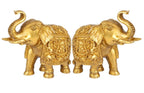 ARTVARKO Brass Elephant Pair (2 Pcs) Ganesha Carving on Elephant Lucky Figurine- Home Décor Gifts Item Gold Color (7 H,8.5 L, 6 Kg.)