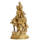 ARTVARKO™ Brass Krishna with Cow Murti Idol in Flute Playing Posture on Beautiful Pedestal Home Decor Entrance Statue Office Table 5.5 Inch.