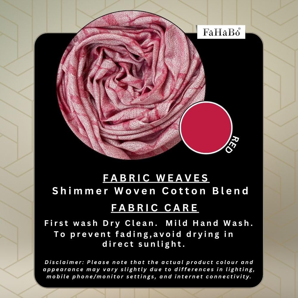 FAHABO Shimmer Geometric Woven Cotton Blend Scarf for Women – Lightweight Hijab & Stole Wrap | 73 x 29 Inches (Red)