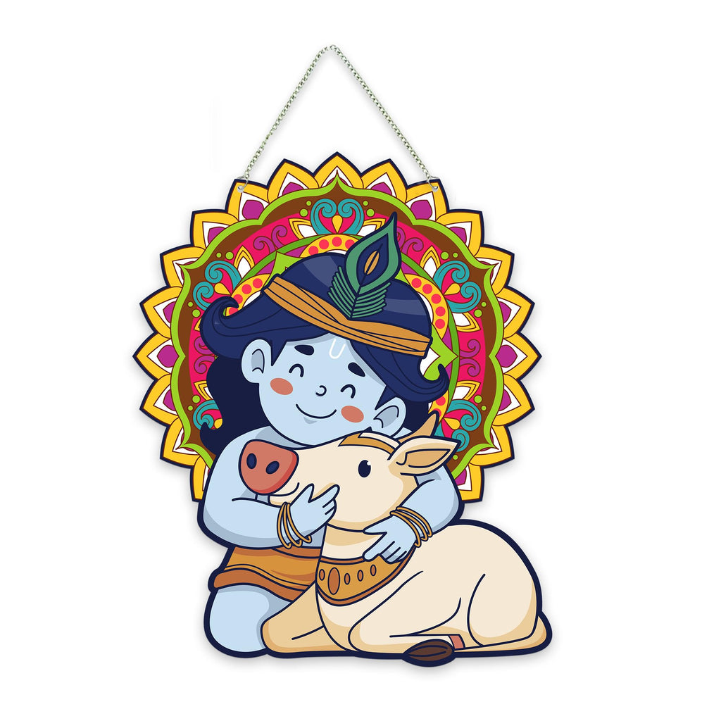 Artvibes Bal Krishna with Cow Wall And Door Hanging for Home Decoration | Religious Wall Art | Spiritual Decor Items | Wall Poster | Artwork| Stylish Modern Decor Item | Gift Items (WH_8604N)