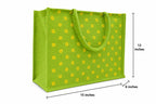 Srgaly Unisex-Adult Orange & Green & Yoga Printed Jute Bag for Lunch, Office, Grocery, Picnic, Tiffin, Shopping Hand Bag with Padded Cotton Handles - Pack of 3
