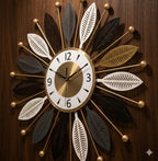 Mahira Artefacts Luxury Modern Metal Leaf Wall Clock for Living Room Decor, Silent Non-Ticking Large Decorative Wall Clock with Gold Finish