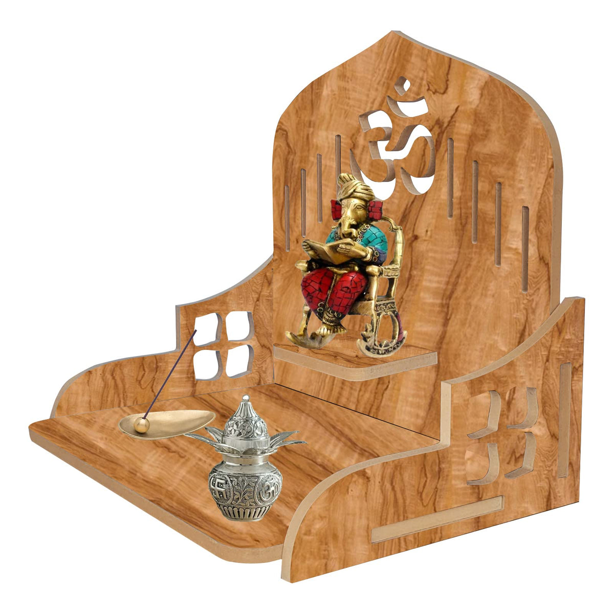 LINGAZ Wall Mounted Wooden Home Pooja Temple Mandir Puja Room Items Stand Office Decor