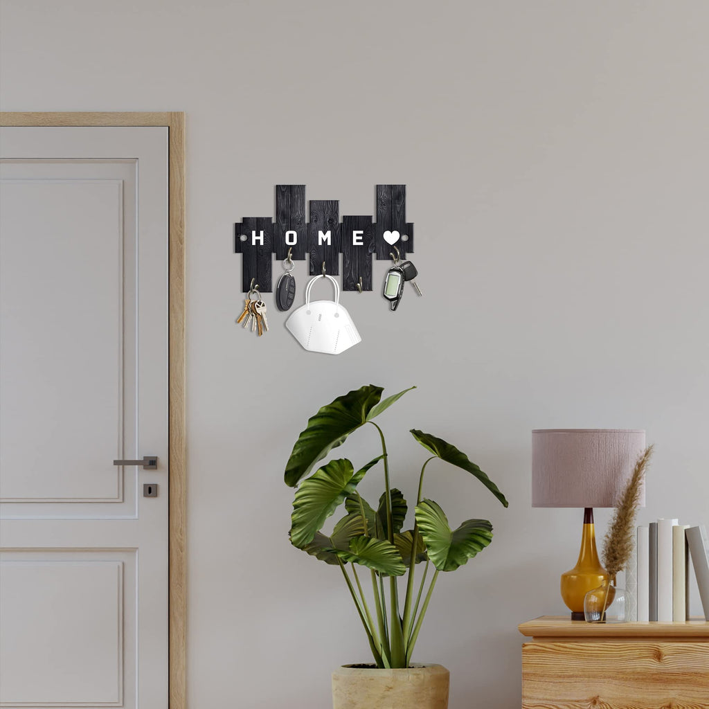 Artvibes Unique Stylish Wooden Key Holder for Wall Decor with Stylish Stainless Steel 5 Hooks Beautiful Key Organizer for Home Decoration(KH_806N)