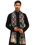 Pashmoda Men Floral Sonata Royal Fine Soft Bamboo Fibre Stole, Multicoloured Design, Evening Wrap, Luxury Pashmina Style Scarf, Wrap, Sustainable and Natural Fabric (Size 28x80, Dgrey colour) MISST32