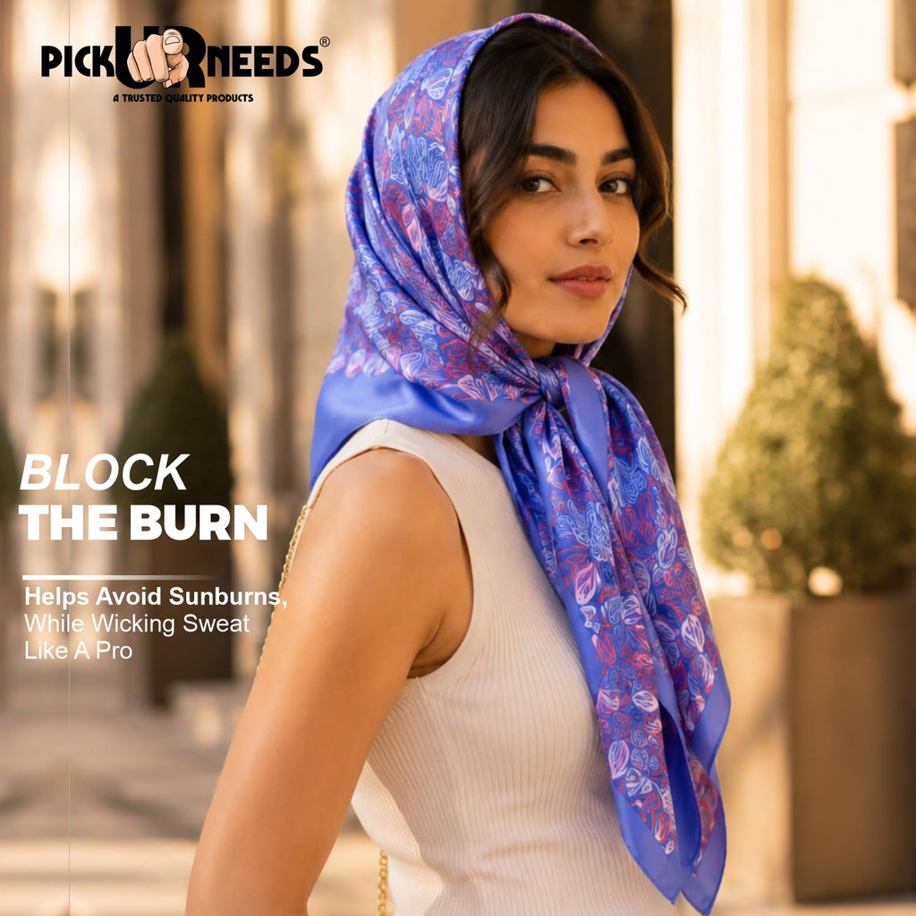 Pick Ur Needs Premium Satin Silk Feel Rectangle Scarf for Womens & Girls Floral Printed Long Fashion Stall Soft Lightweight Neck, Head & Shoulder Wrap
