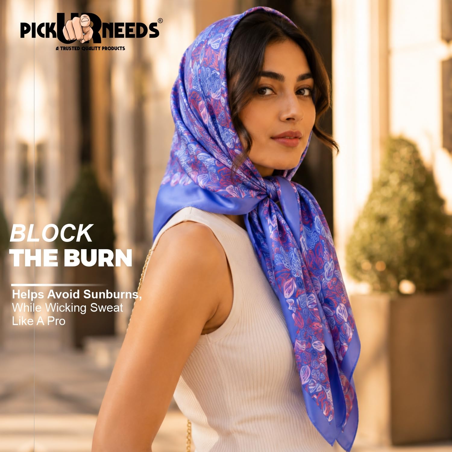 Pick Ur Needs Premium Satin Silk Feel Rectangle Scarf for Womens & Girls Floral Printed Long Fashion Stall Soft Lightweight Neck, Head & Shoulder Wrap