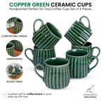 VarEesha Hand-Made Copper Green Ceramic Coffee Mugs Set of Six|Tea Cups Set of 6 | Microwave Safe Dishwasher Safe | Lead Free