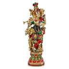 ARTVARKO Big Brass Lord Murli Manohar Krishna Idol Krishan Decorative Showpiece Figurine for Pooja Room & Gift 25 Inch