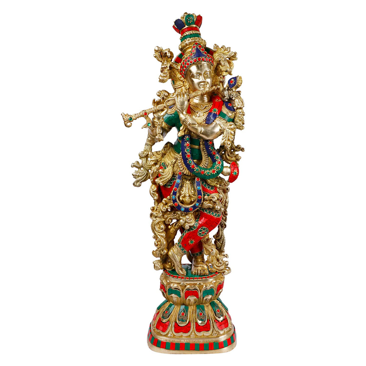 ARTVARKO Big Brass Lord Murli Manohar Krishna Idol Krishan Decorative Showpiece Figurine for Pooja Room & Gift 25 Inch