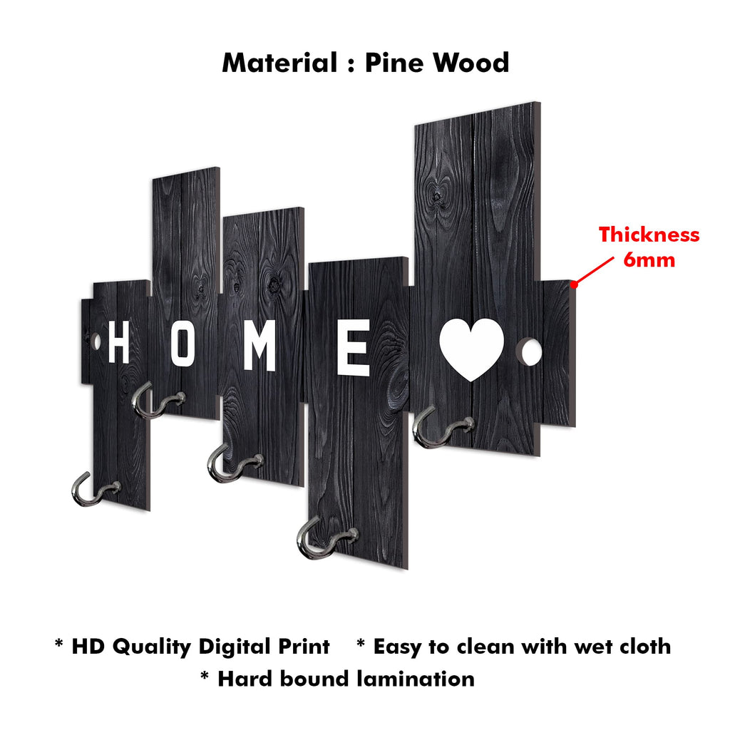 Artvibes Unique Stylish Wooden Key Holder for Wall Decor with Stylish Stainless Steel 5 Hooks Beautiful Key Organizer for Home Decoration(KH_806N)
