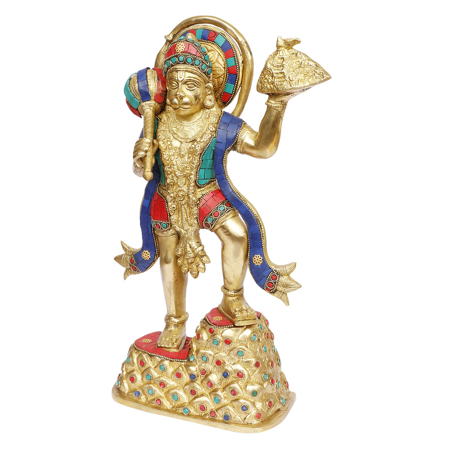 ARTVARKO Hanuman ji Idol with Gandhmardn Hill Brass Bajrang Bali Sankat Mochan Dronagiri Sumeru Hill for Home Decor Office Entrance Temple Mandir Pooja Puja 14.5 Inch