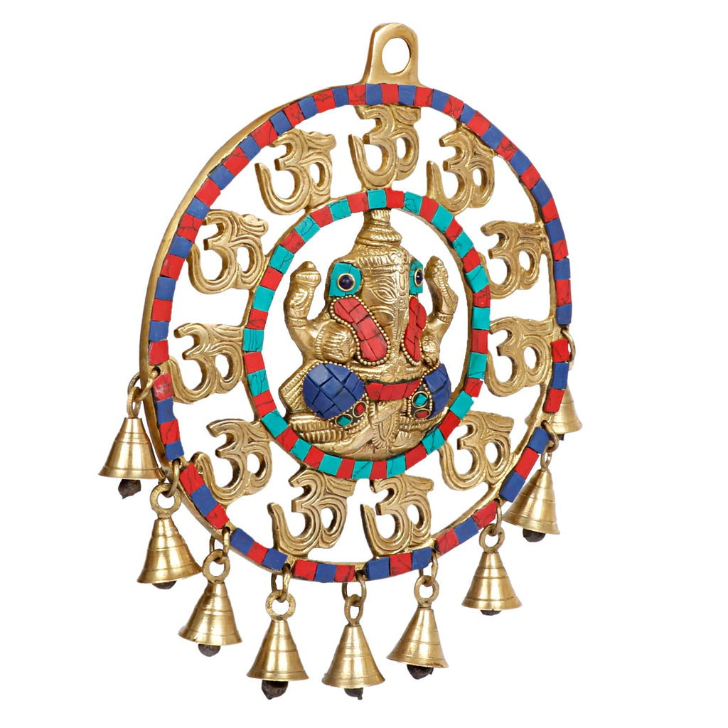 SVARUP Brass Om Ganesha Wall Hanging with Bells Showpiece 11 Inch